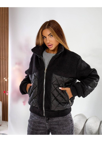 Черная демисезонная куртка утеплена сочетание столько и тедди, с карманами на молнии Україна