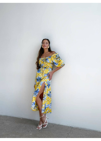 Жовтий святковий жіноча літня шовкова сукня sofi з розрізом (mil536) milirud