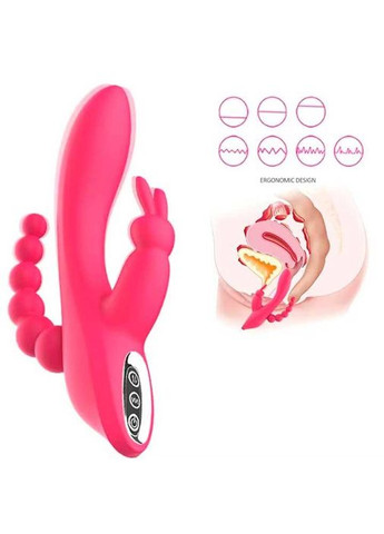 Вагинально-анальный вибратор Super Rebbit 3в1 12 режимов Фуксия No Brand (370611939)