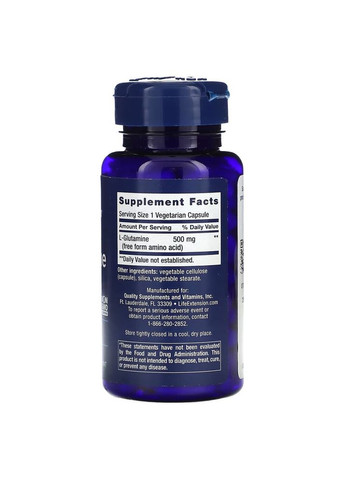 Амінокислота L-Glutamine 500 mg, 100 вегакапсул Life Extension (333974759)