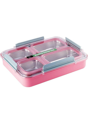 Ланч-бокс Snack 1800мл розовый контейнер для еды на 4 секции из нержавеющей стали и пластика Kamille (368986660)