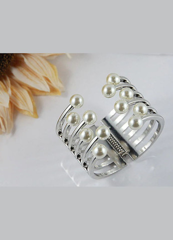 Браслет - манжет металлический женский "Жемчуг" серебристый No Brand (335064386)