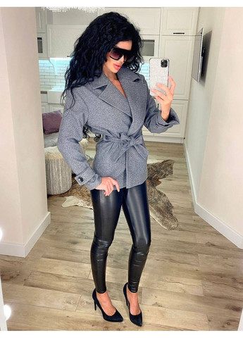 Сіре демісезонне Жіноче напівпальто з поясом Україна