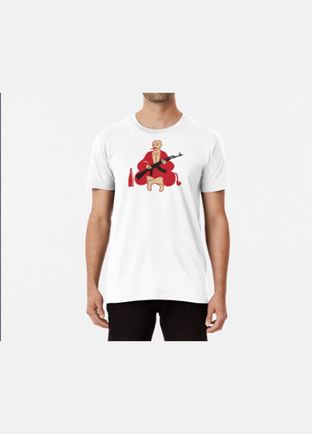 Біла чоловіча патріотична футболка з принтом козак з автоматом україна Stedman