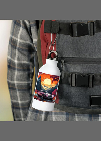Фляга (бутылка) для воды с карабином Автомобиль Металлическая #05 500 мл Белый No Brand (323639603)
