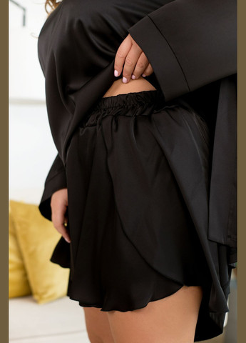 Чорна всесезон домашній шовковий костюм 3-ка майка + шорти Minova