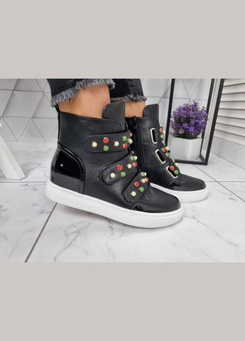 Снікерси на танкетці і платформі на ліпучках No Brand чорні (322650800)