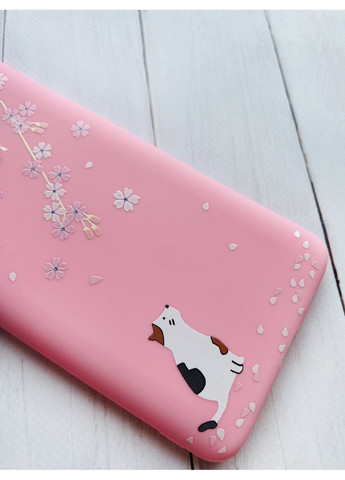 Матовий рожевий чохол на Samsung Galaxy A15 (A155) / M15 Котик і сакура (принт 283) Creative (360668219)