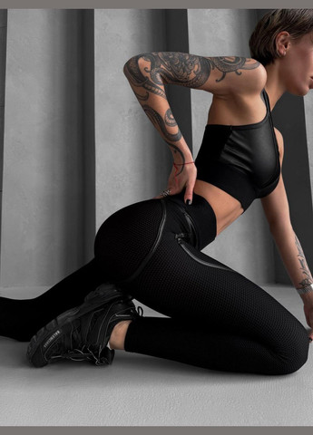 Спортивний костюм двійка (топ та легінси) з еластичної сіточки та ефектом пуш-ап, чорного кольору, розмір S Trends (330756950)