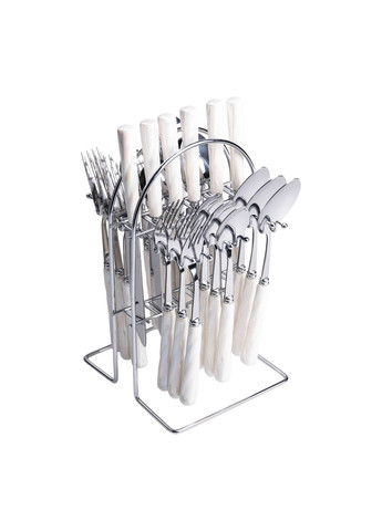 Набор столовых приборов на подставке 24 предмета с керамическими ручками, серебристый Yiwu (324234946)