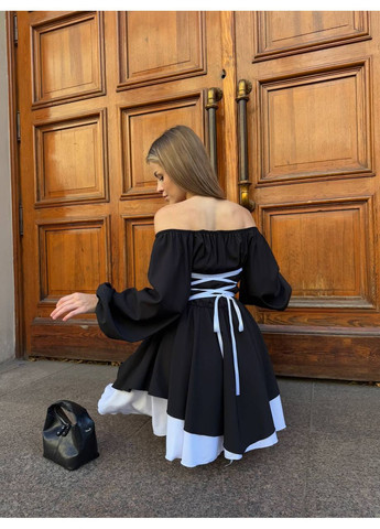 Черно-белое повседневный, кэжуал женское черное платье No Brand