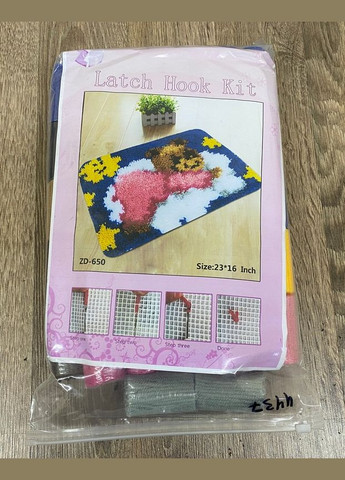 Набір для килимової вишивки килимок ведмедик в рожевому (основа-канва, нитки, гачок для килимової вишивки) No Brand 4437 (293943059)