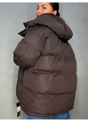 Коричнева демісезонна куртка жіноча 10008 довга оверсайз пуффер з капюшоном коричнева Lady yep