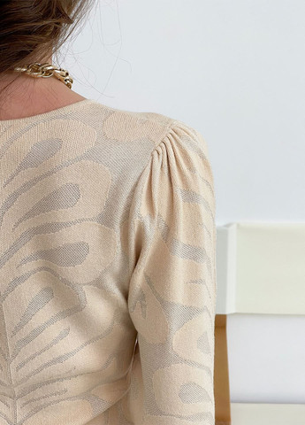 Бежева вечірня сукня з обємними довгими рукавами силуетна Keepsake однотонна