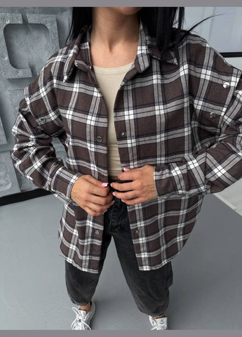 Темно-коричневая классическая, повседневный, кэжуал, вечерний рубашка в клетку FINO Mode с длинным рукавом