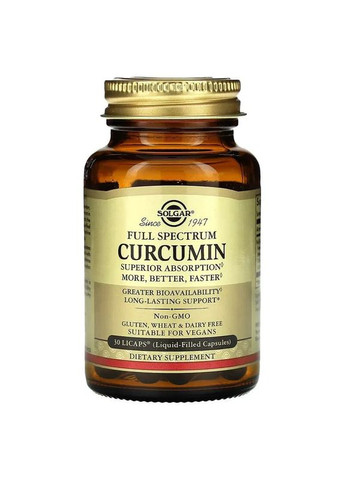 Куркумин экстракт (Full Spectrum Curcumin) 30 мягких капсул Solgar (361115137)