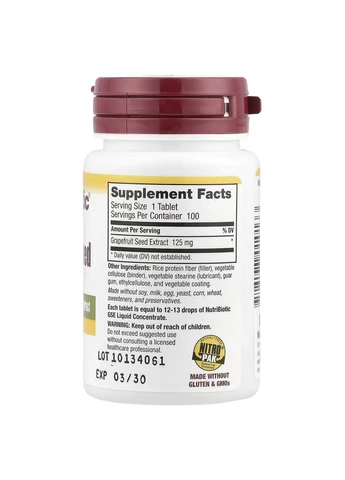 Екстракт кісточок грейпфрута, 125 мг, 100 таблеток NutriBiotic (378642572)