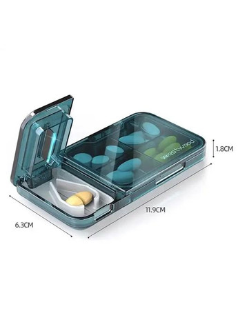 Плоская таблетница 2в1 с разделителем, органайзер для таблеток на 4 секции WoW, голубой More (299665066)