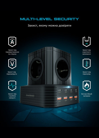 Сетевое зарядное устройство Resolute Power ARP-544 100W GaN 2m Black (ARM73177) ArmorStandart (343049346)