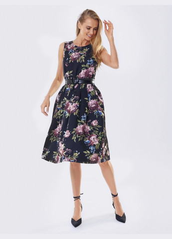 Черное черное платье без рукавов в цветочный принт Dressa