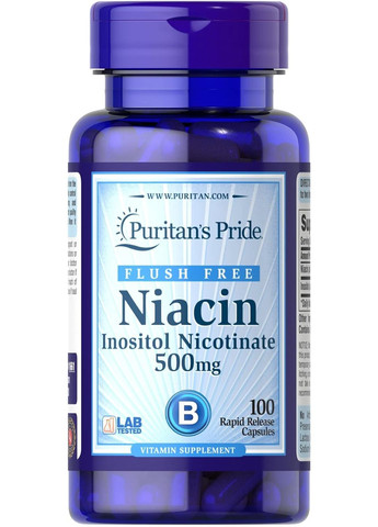 Ниацин Puritan's Pride Niacin 500 mg Flush Free 100 caps Puritans Pride (293061854)