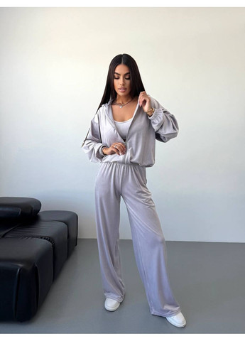 Жіночий велюровий костюм із топом, брюками та кофтою Україна (360548465)