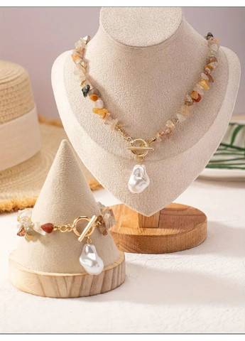 Комплект ожерелье (бусы) и браслет с минералами камнями и жемчужными бусинами, 10-900 No Brand (365730745)