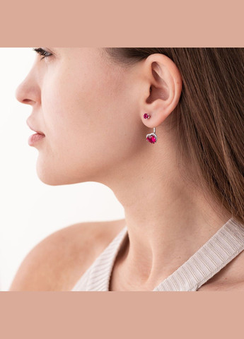 Срібні сережки - пусети Сердечка з рубіном і фіанітами 2713/9р-HRUB Oniks (322568665)