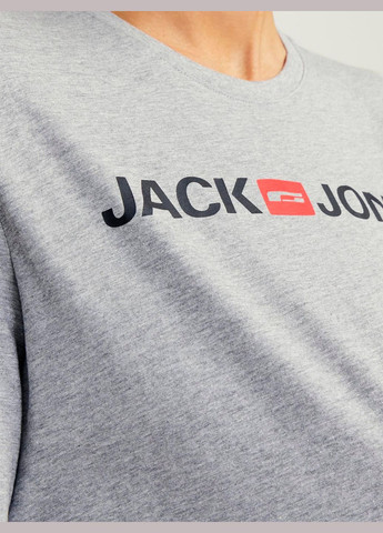 Сіра футболка basic,сірий меланж з принтом,jack&jones Jack & Jones