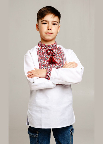 Біла вишиванка для хлопчика vishivano4ka 741-2+ візерунок геометричний льон (307061198)