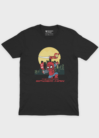 Черная демисезонная футболка для мальчика с принтом супергероя - человек-паук (ts001-1-bl-006-014-058-b) Modno