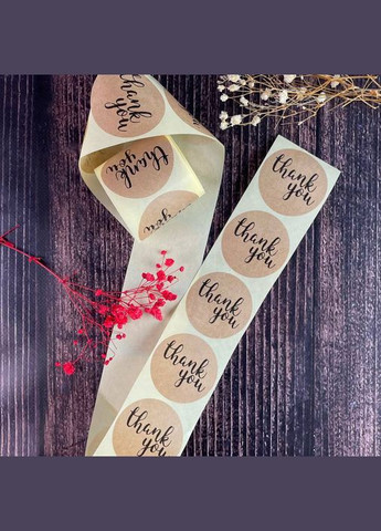 Этикетка коричневая "Thank you" круглая 1 шт No Brand (322347478)
