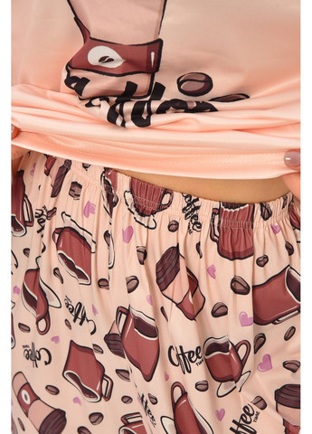 Бежевая всесезон пижама женская бежевого цвета с принтом свитшот + брюки Let's Shop