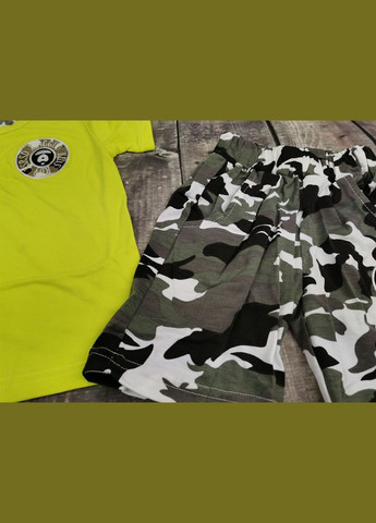 Комбинированный летний летний костюм для мальчика камуфляж салатовый верх 1182 No Brand