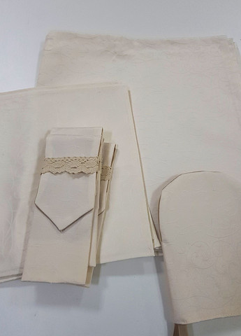 Комплект для сервірування Вензель раннер 1шт серветки 4шт прихватка 1шт чохли для приладів 4шт Молочний (1_4ч) Firanka Venzel (332056226)