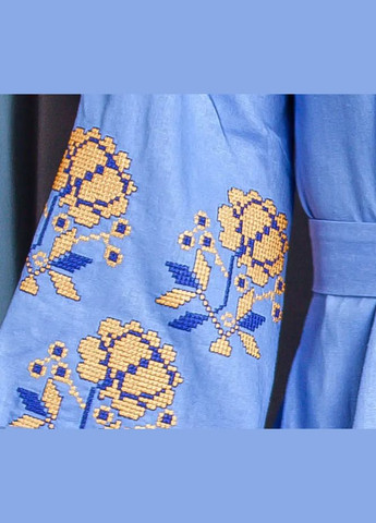 Голубой зимний женское вышитое платье парижская роза голубая с сине-жёлтым Galychanka 7151