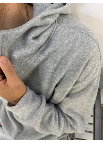 Серый демисезонный мужской теплый флисовый костюм на змейке No Brand