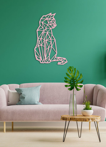 Дерев'яна картина на стіну, декор в кімнату "Геометричний кіт", стиль мінімалізм 50х33 см Woodyard (292113612)