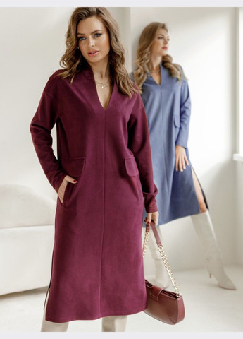 Бордовое замшевое платье-миди с разрезами по бокам бордовое Dressa