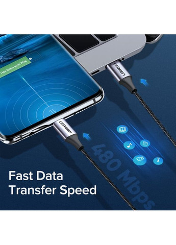 Кабель USB-C to USB-C PD Fast Charging Cable 3A Max Gray 1m (UGR-50150) Ugreen US261 (372676665)