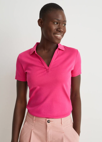 Женская розовая футболка поло C&A однотонная