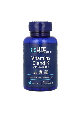 Комплекс витаминов Vitamins D and K with Sea-Iodine™ - 60 caps Life Extension (285736254)