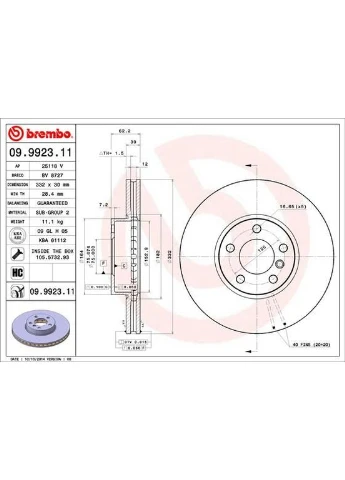 Гальмівний диск 09.9923.11 Brembo (390289252)