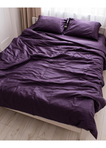 Постельное белье с резинкой Сливовая страйп сатин PREMIUM Двуспальный размер, наволочки 70/70 No Brand (363191506)