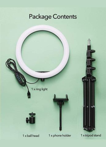 Кільцева LED лампа 10", 25см з триногою та тримачем для телефону, світло для відео стрімінгу, фото макіяжу No Brand (346493713)