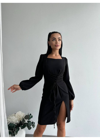 Черное коктейльное элегантное платье из креп-костюмки – женственность, стиль и безупречная посадка (замеры в описании) Vione однотонное