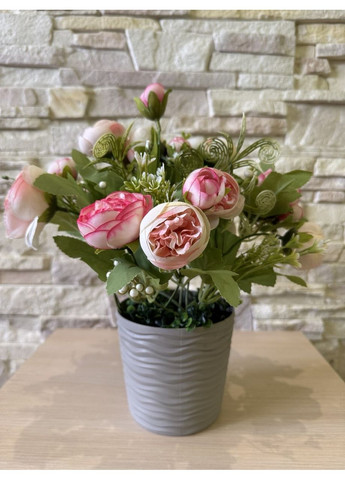 Букет роза пионовидная розовая в горшке 30 см. Пластмакс (372838094)