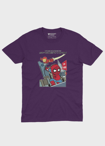 Фиолетовая демисезонная футболка для девочки с принтом супергероя - человек-паук (ts001-1-dby-006-014-074-g) Modno