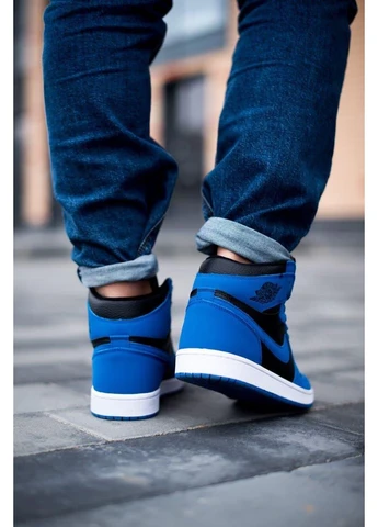 Чорні кросівки чоловічі nike air jordan retro 1 high blue black найк аір джордан чорні демісезон No Brand