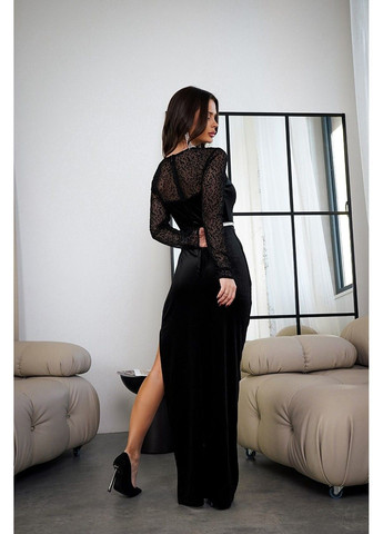 Черное вечернее платье бархат разрез 24102 черное Tanita-Romario